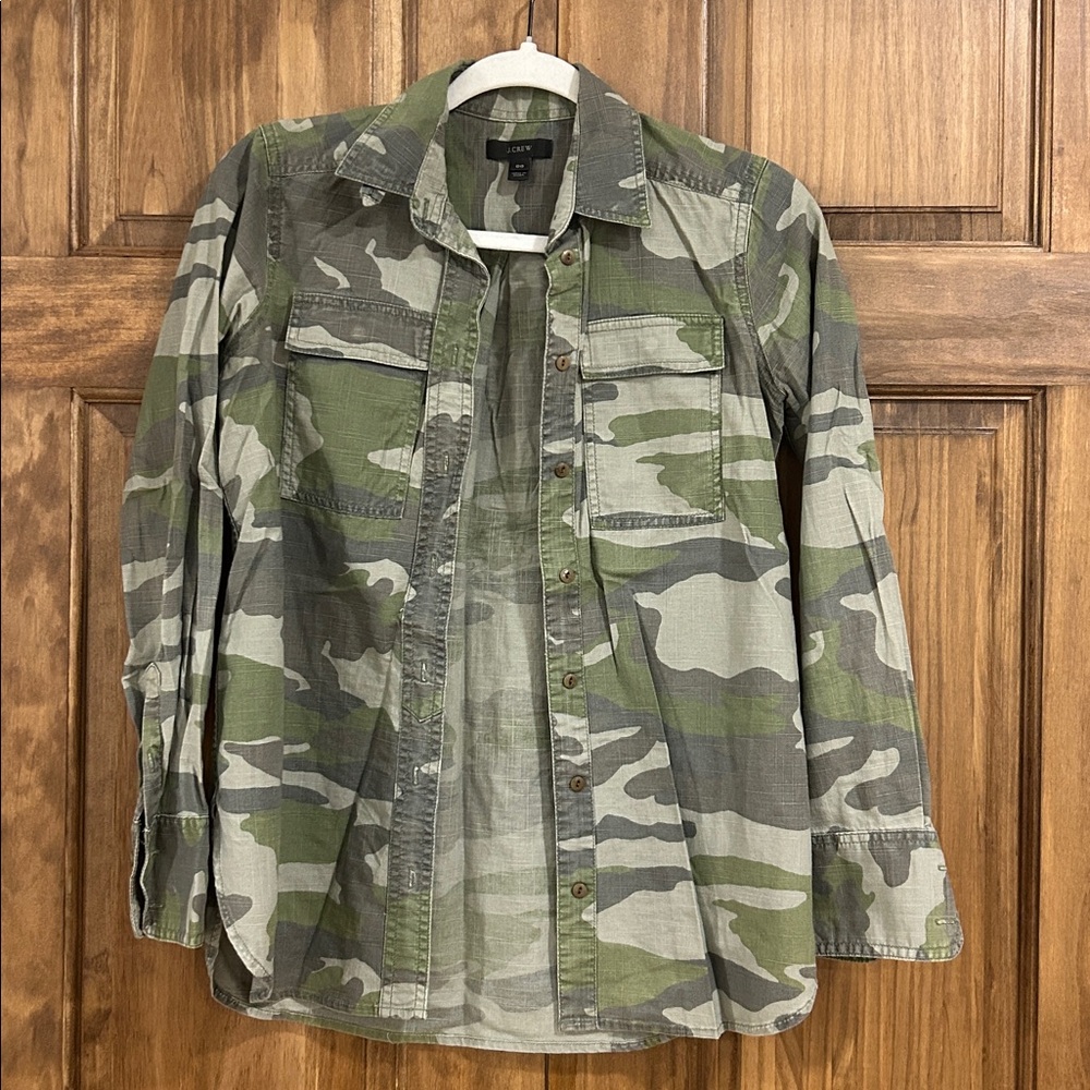 J. Crew Green and Gray Camouflage Shirt